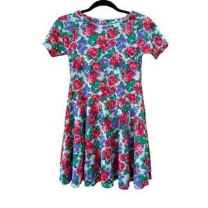 Heartfell Floral Dress Girls 12 PInk Blue Green Short Sleeves Full Skirt